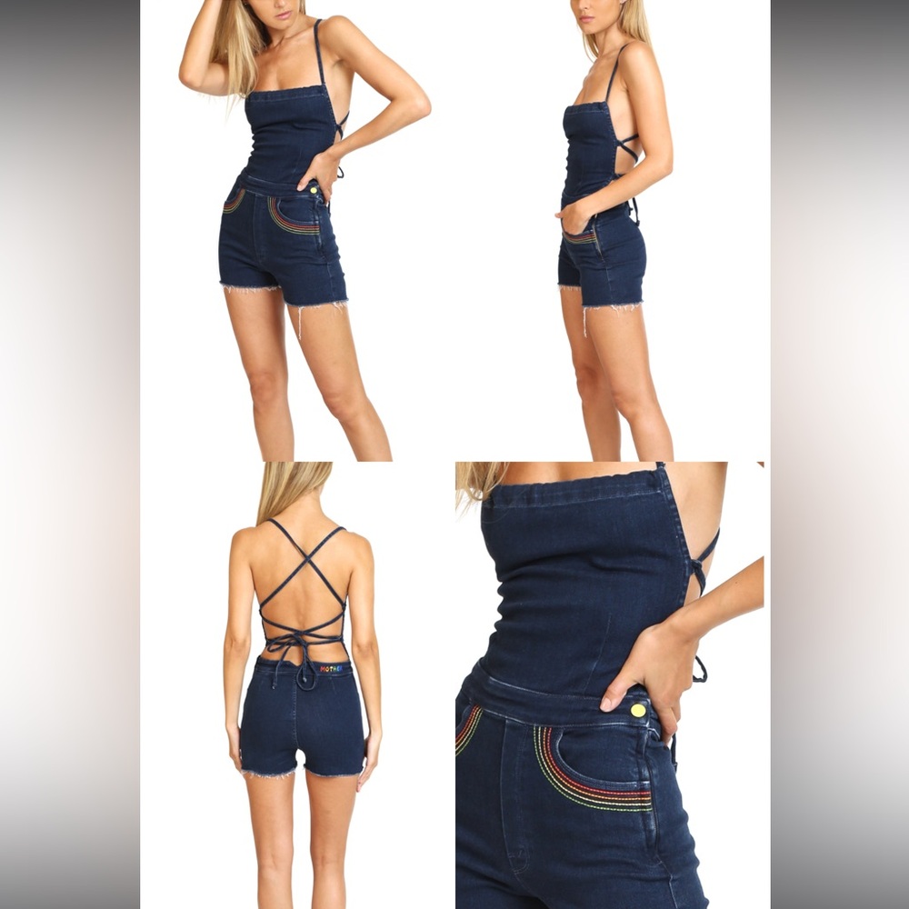 (NWT) *SOLD OUT EVERYWHERE* MOTHER DENIM TIE BACK HUSTLER OVERALLS 🌈 - Picture 2 of 13